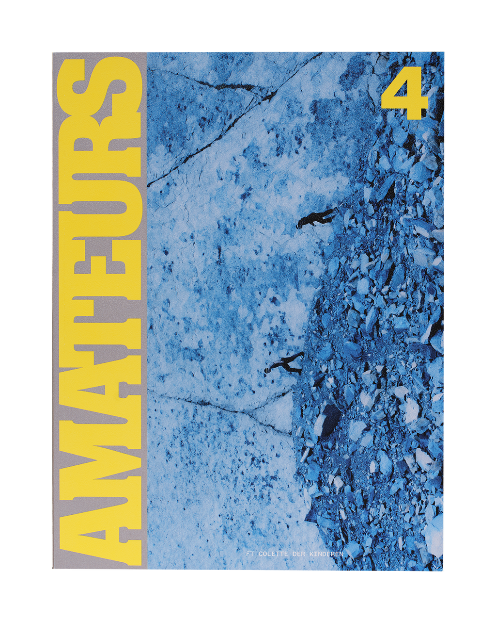 Magazine cover with 'Amateurs' text and blue photo of people climbing rocks